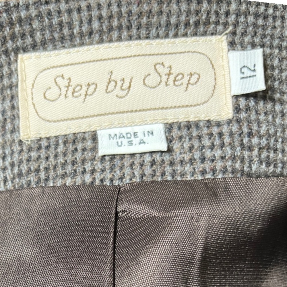 Quiet‎ Luxury Wool Blend Skirt Suit Gray Houndstooth Vintage Step by Step Sz 12 - Picture 5 of 16